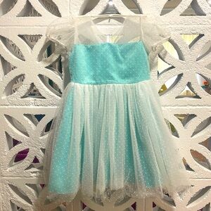 Adorable Boutique teal and sheer tulle polka dot dress